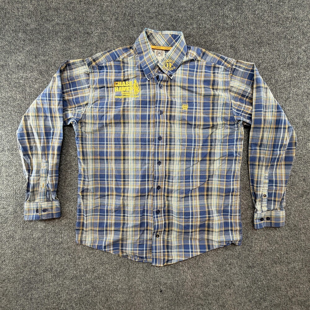 Cinch Shirt Mens Small Blue Plaid Long Sleeve Western Button Chase Hawks Rodeo